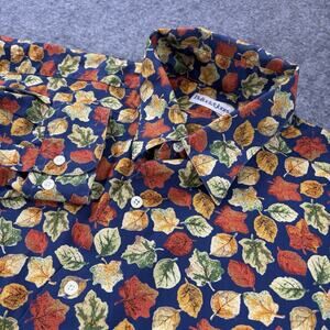 Bullock & Jones Mens Large Blue Autumn Leaf AOP Button Up Shirt Cotton